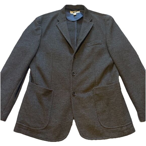 Joseph Abboud Men’s Knit 3-Button Blazer Jacket Size L Gray Cotton Elbow Patches - Picture 1 of 13